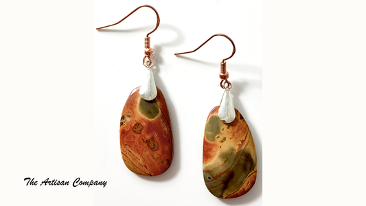 Orange Red Creek Jasper Drop Earrings
