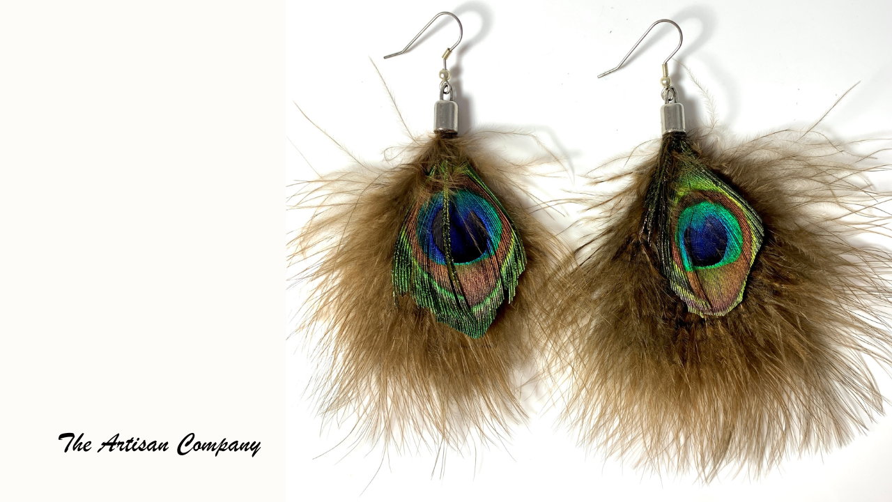 Peacock Fluff Feather Earrings