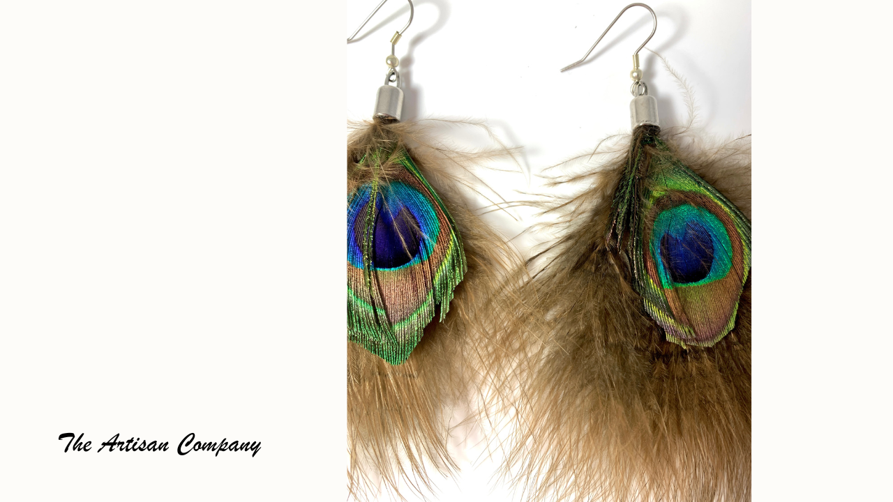 Peacock Fluff Feather Earrings
