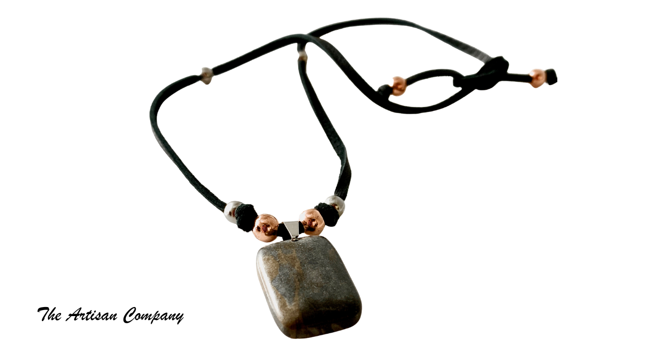 Portoro Marble Necklace on Deer Hide