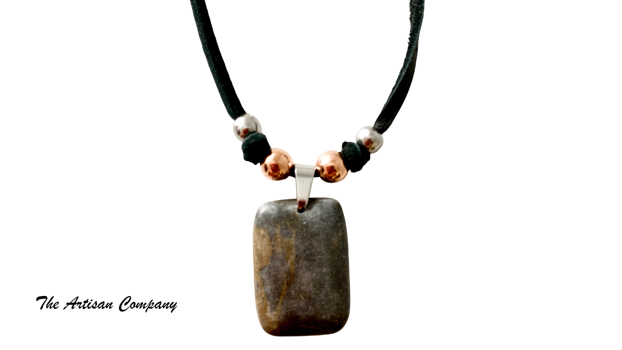 Portoro Marble Necklace on Deer Hide