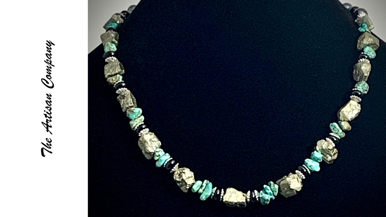 Pyrite, Turquoise and Onyx Necklace