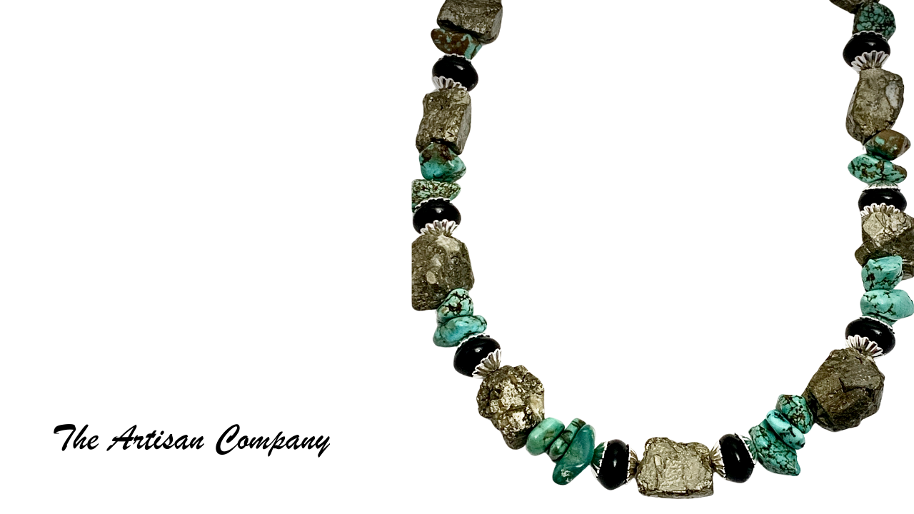 Pyrite, Turquoise and Onyx Necklace