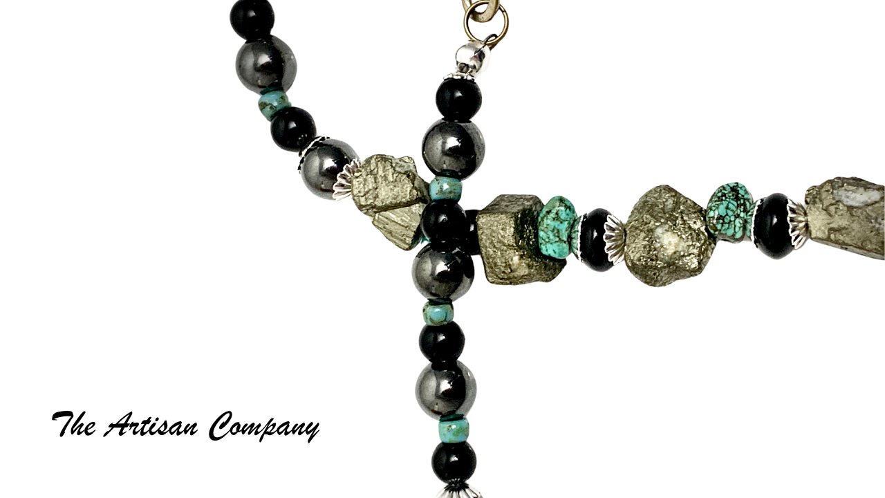 Pyrite, Turquoise and Onyx Necklace