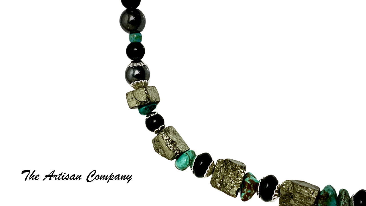 Pyrite, Turquoise and Onyx Necklace