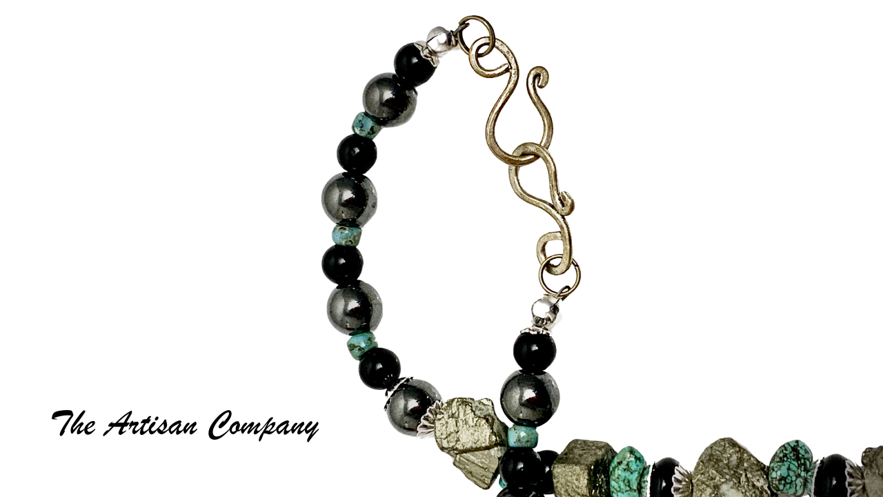 Pyrite, Turquoise and Onyx Necklace