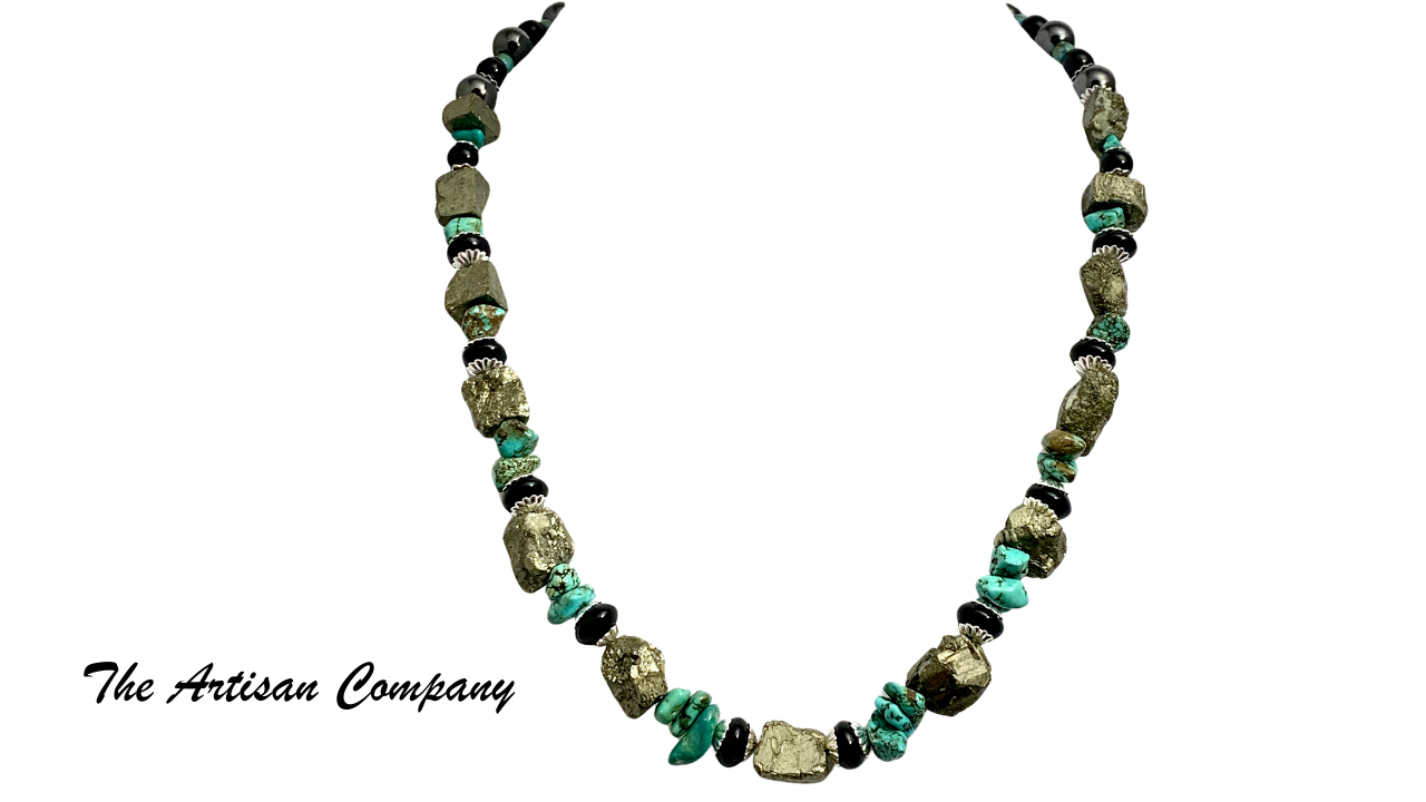 Pyrite, Turquoise and Onyx Necklace