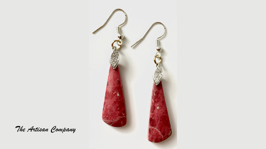 Rare Natural Thulite Stone Slab Earrings (Norway)