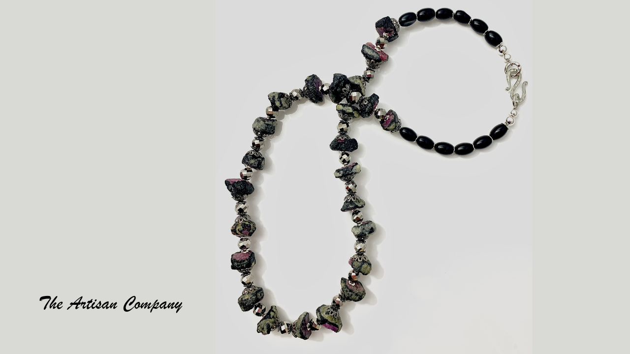 Raw Ruby & Cut Glass Necklace with Earrings