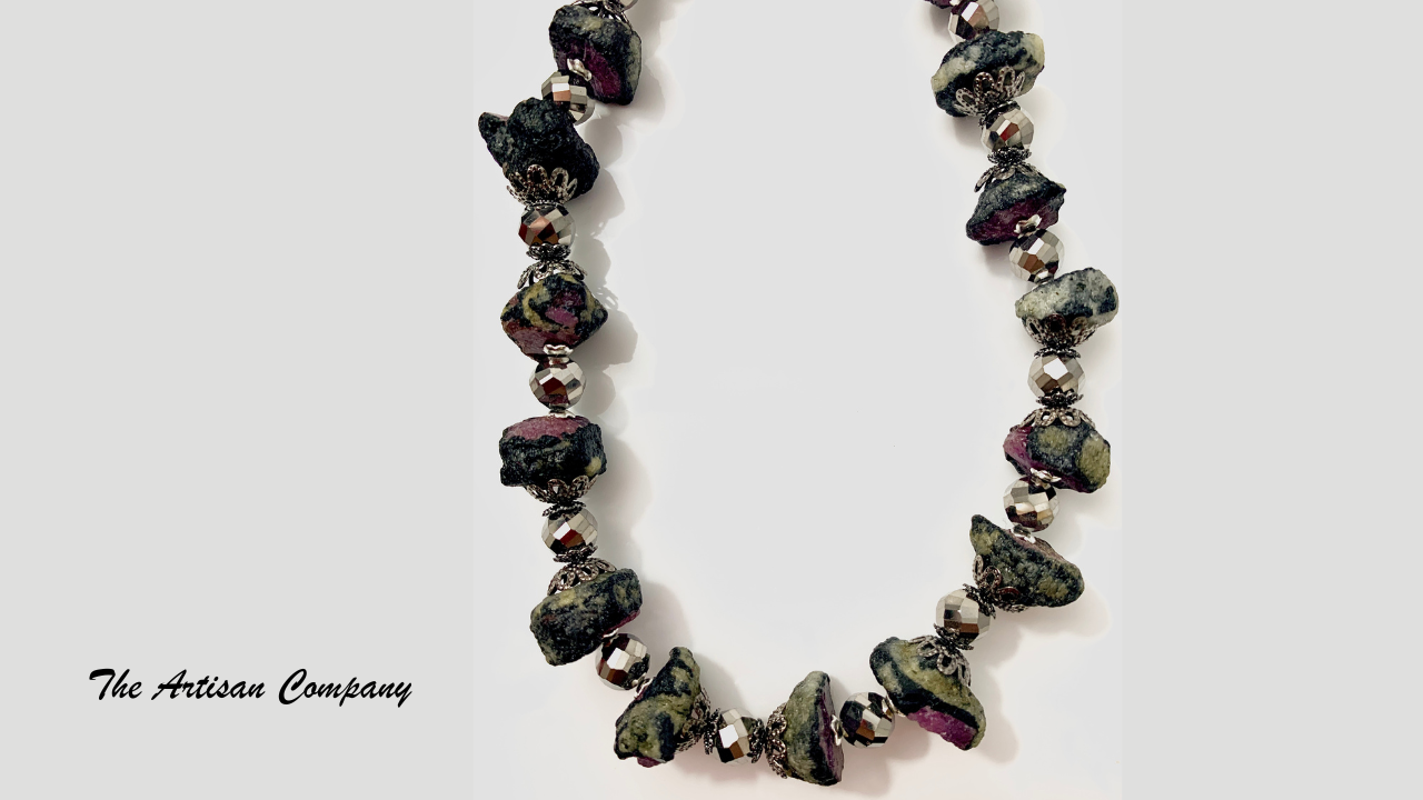 Raw Ruby & Cut Glass Necklace with Earrings