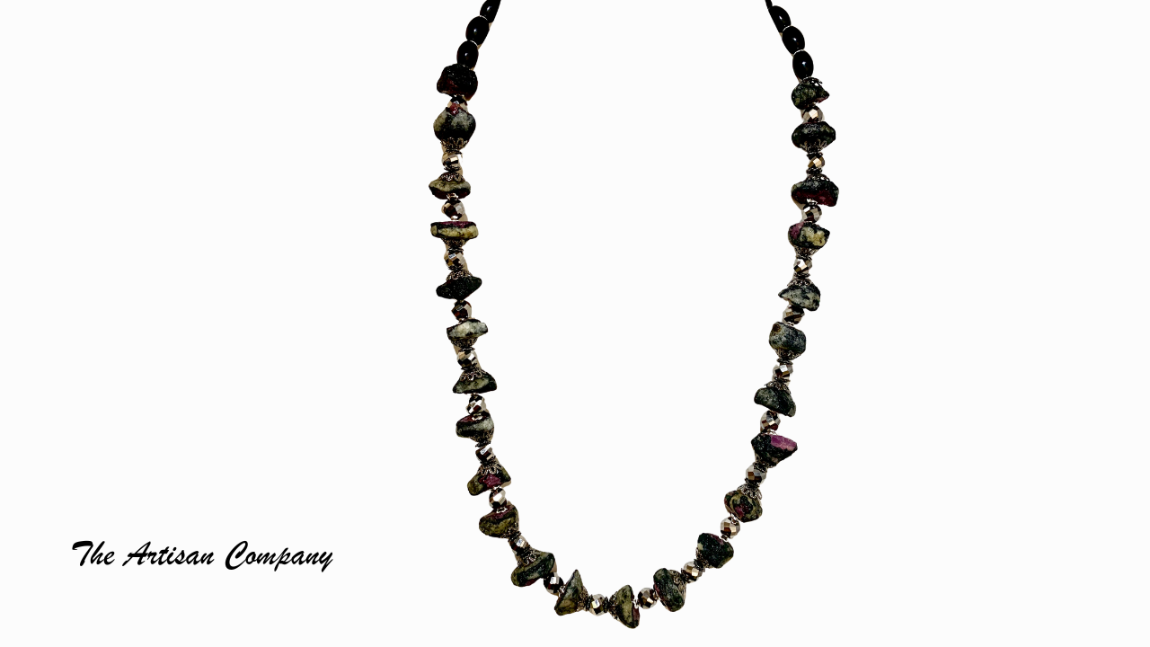 Raw Ruby & Cut Glass Necklace with Earrings