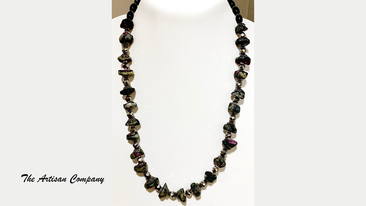 Raw Ruby & Cut Glass Necklace with Earrings