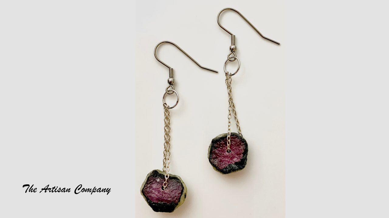 Raw Ruby & Cut Glass Necklace with Earrings