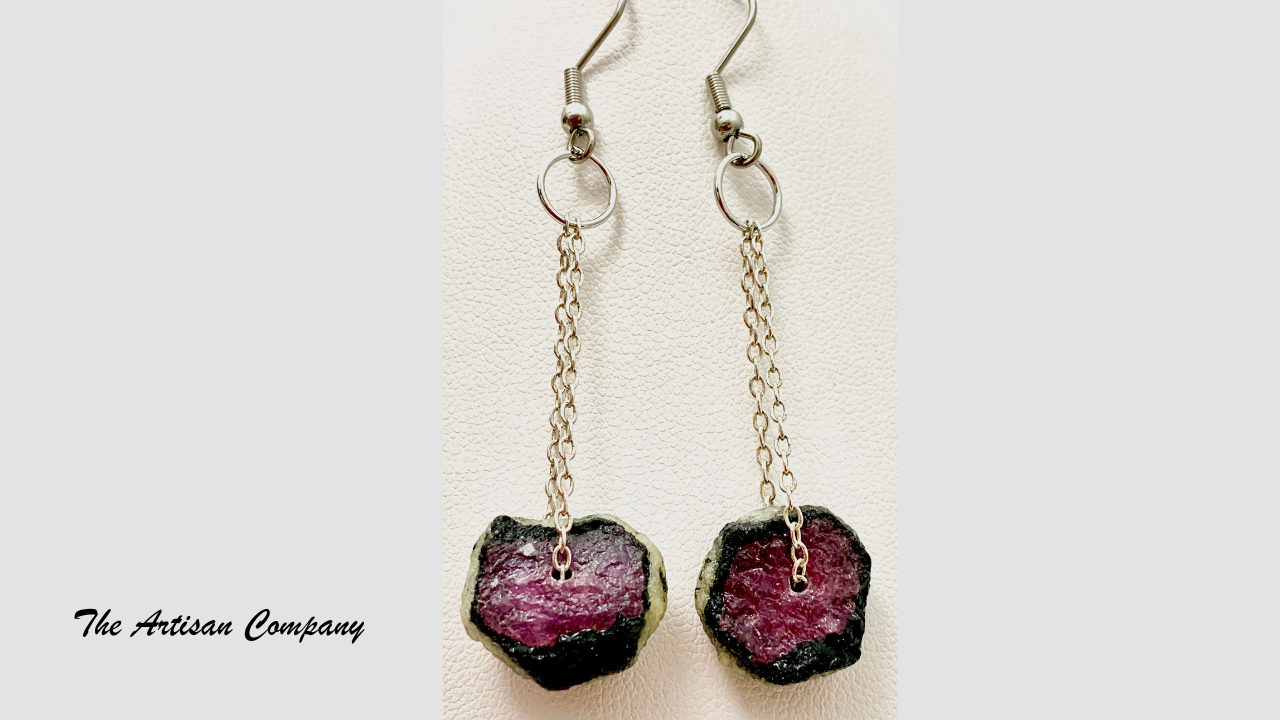 Raw Ruby & Cut Glass Necklace with Earrings