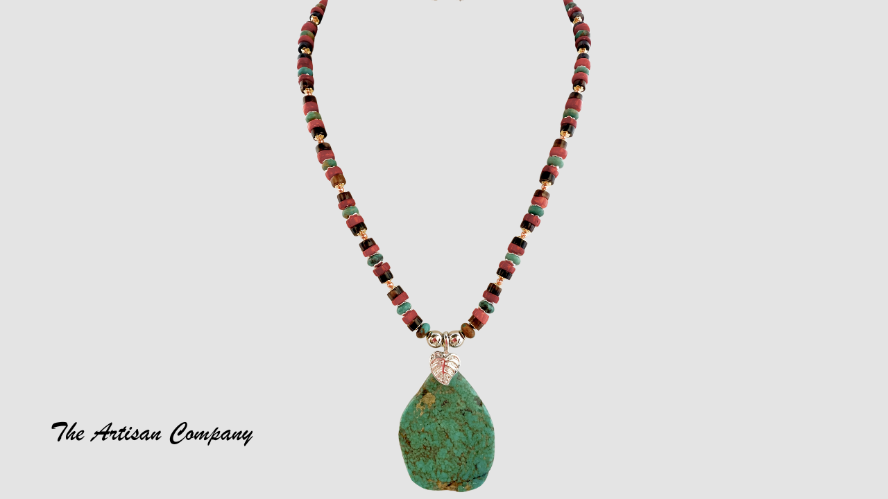 Red Coral Penshell and Turquoise Slab Necklace