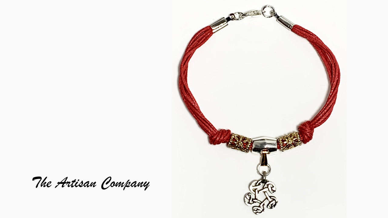 Red Cotton Cord Bracelet with Celtic Knot