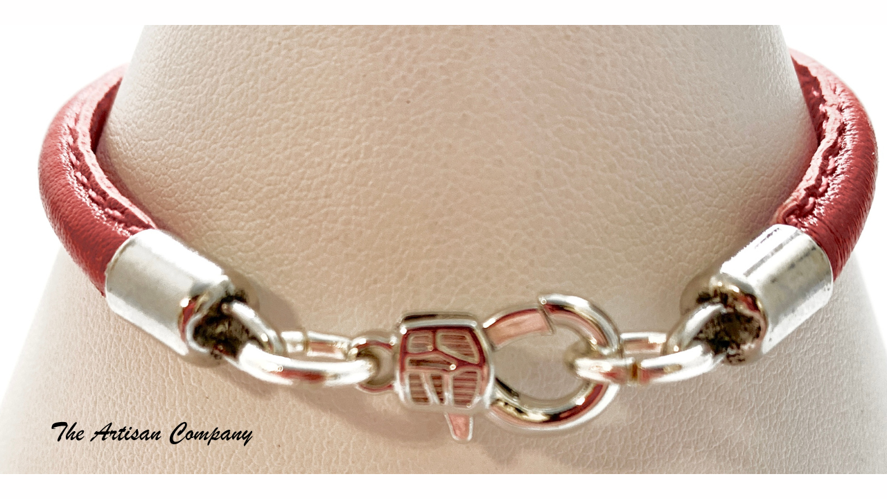 Red Leather Cord Bracelet with Fish