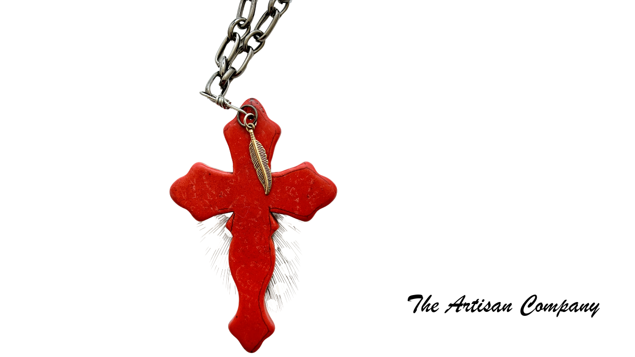 Red Magnesite Cross Necklace