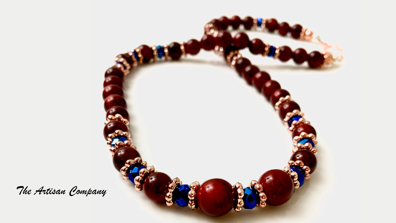 Red Quartz & Blue Cut Glass Necklace