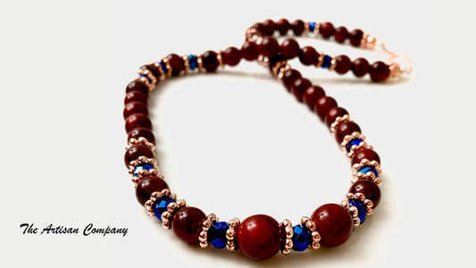 Red Quartz & Blue Cut Glass Necklace