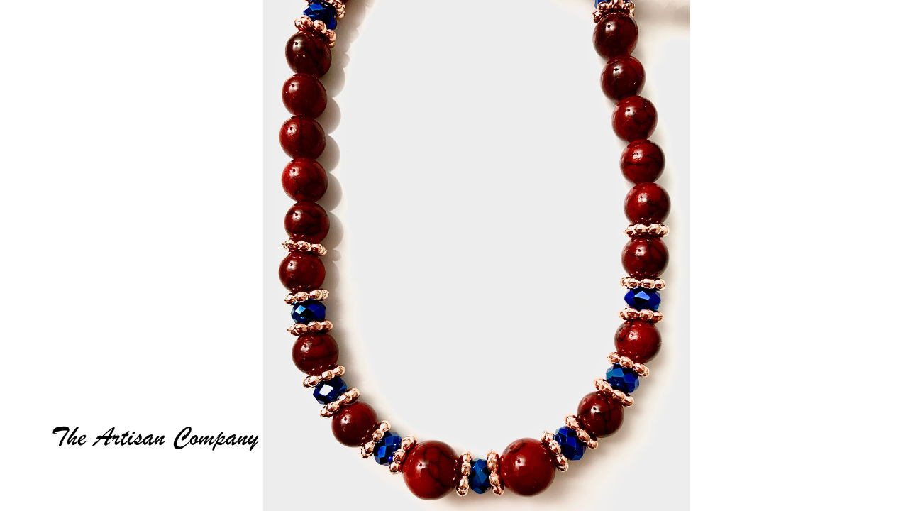 Red Quartz & Blue Cut Glass Necklace