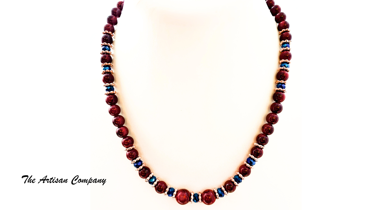 Red Quartz & Blue Cut Glass Necklace