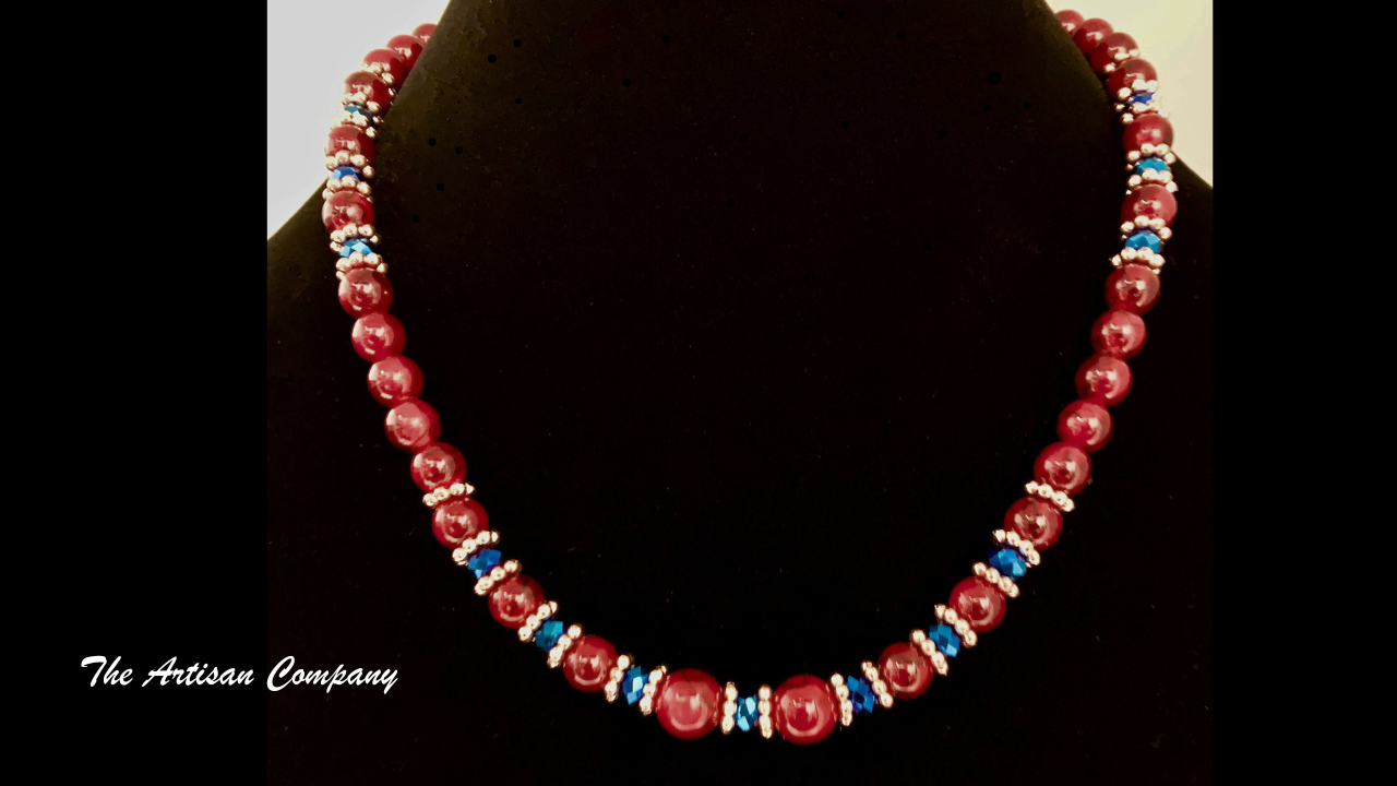 Red Quartz & Blue Cut Glass Necklace