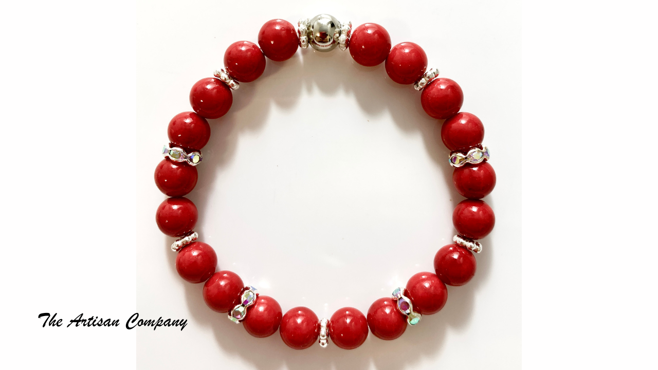Red Riverstone and Rhinestone Stretch Bracelet