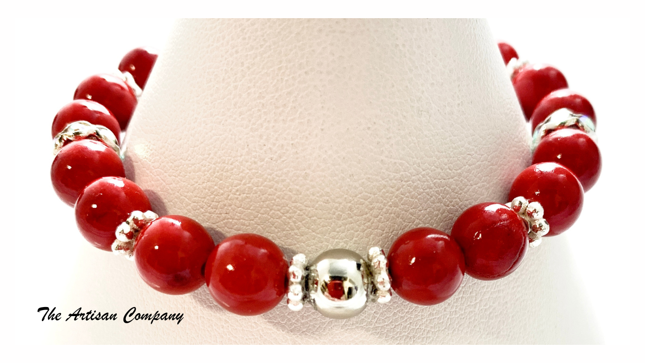Red Riverstone and Rhinestone Stretch Bracelet