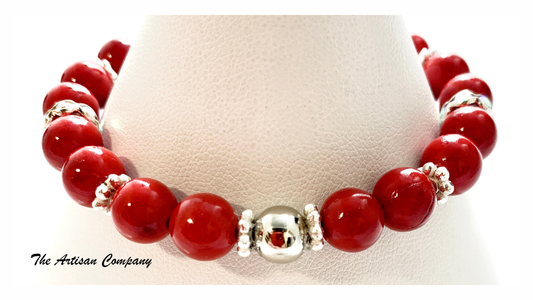 Red Riverstone and Rhinestone Stretch Bracelet