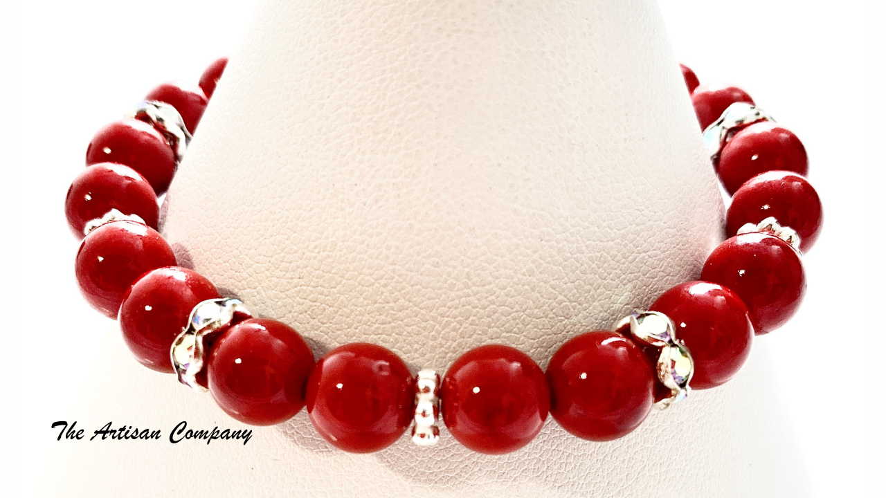 Red Riverstone and Rhinestone Stretch Bracelet
