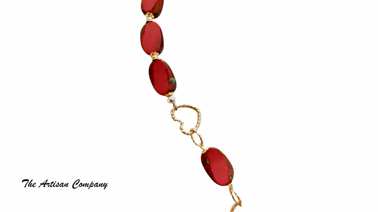 Red Travertine Table Cut Beads with Hearts Necklace & Earrings