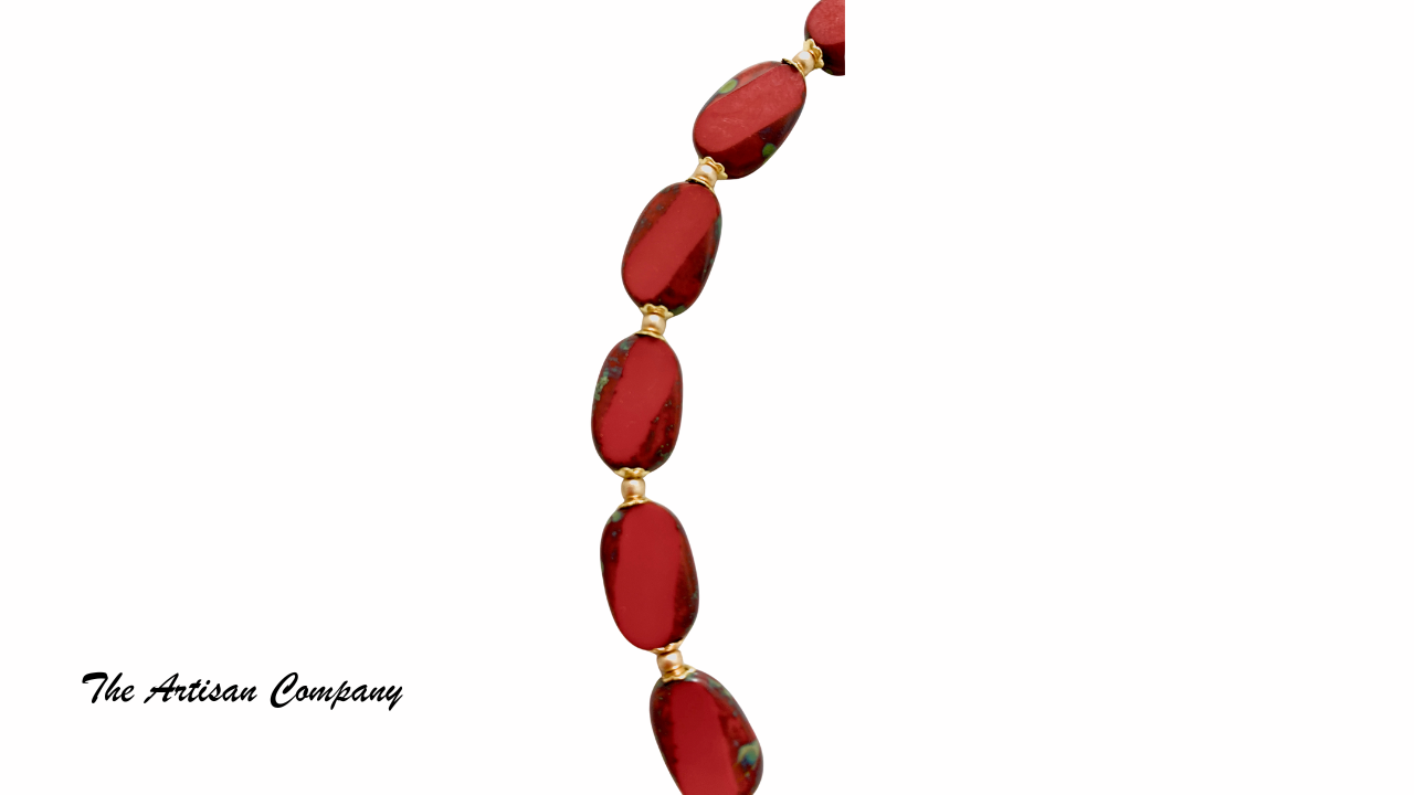 Red Travertine Table Cut Beads with Hearts Necklace & Earrings