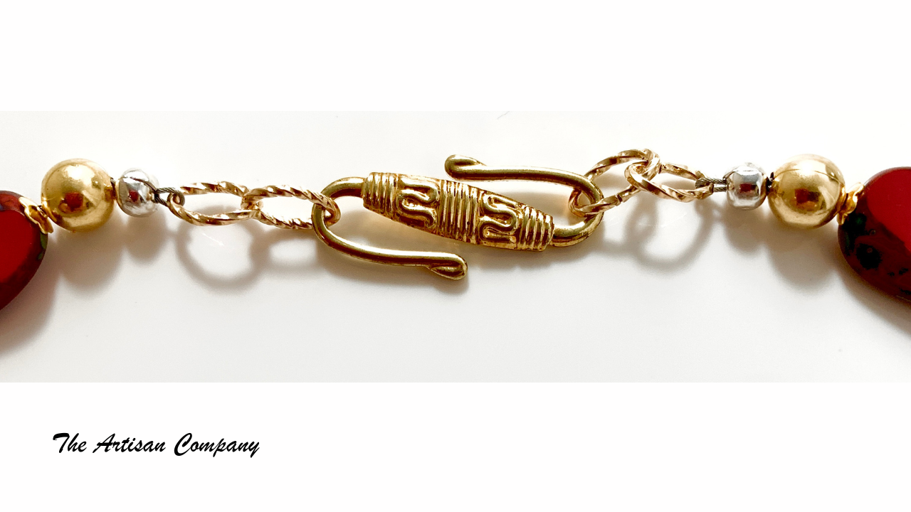 Red Travertine Table Cut Beads with Hearts Necklace & Earrings