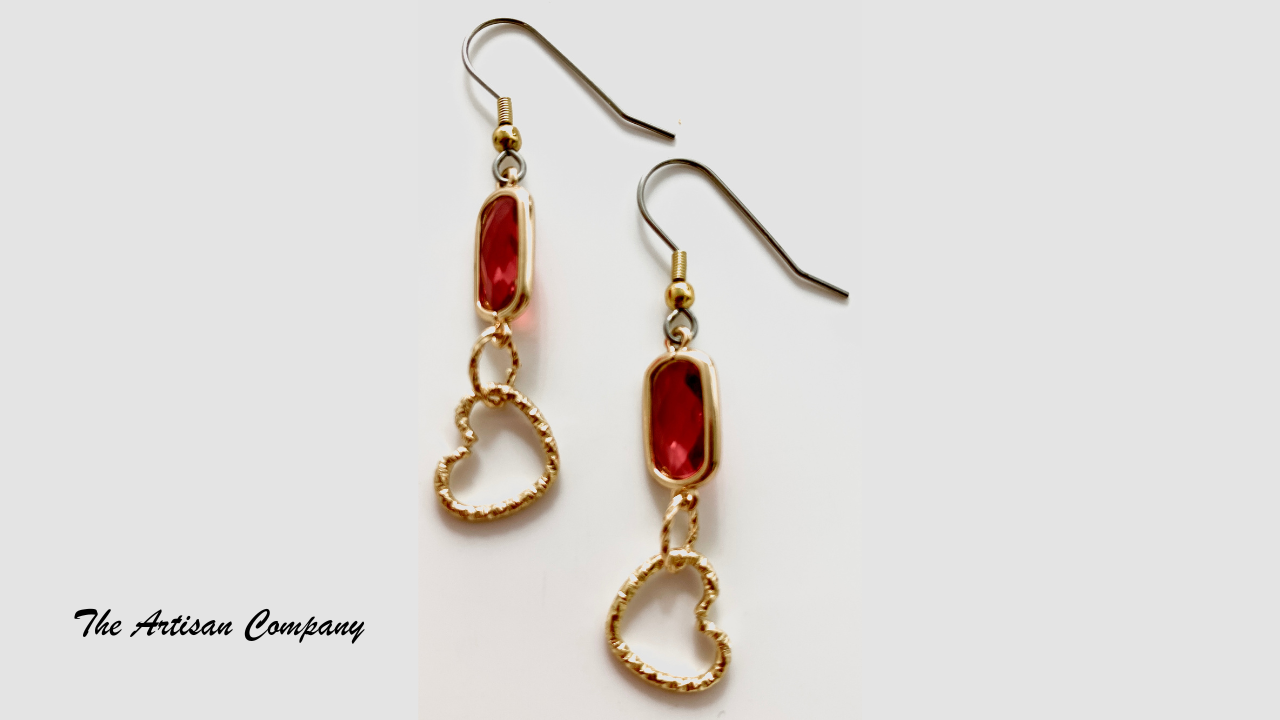 Red Travertine Table Cut Beads with Hearts Necklace & Earrings