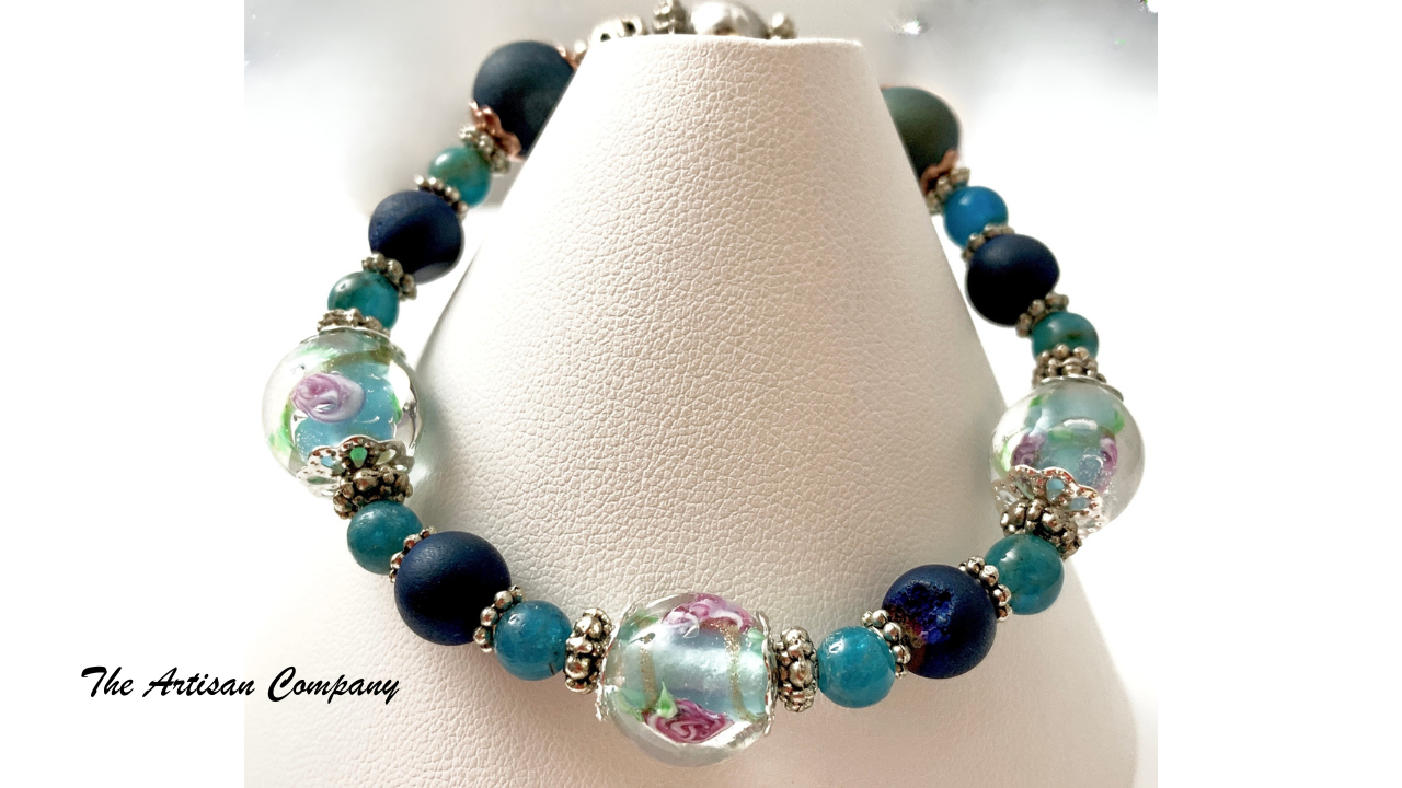 Rose Lampwork Stretch Bracelet