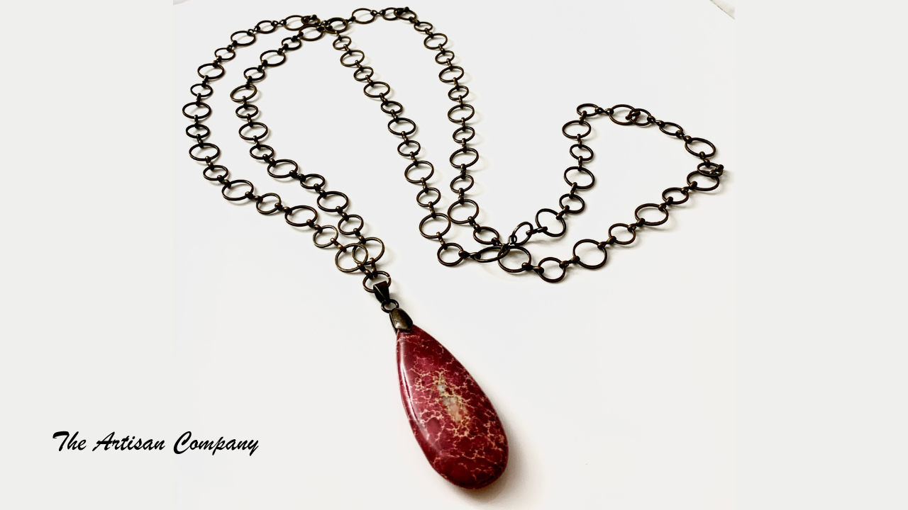 Ruby Impression Jasper Chain Necklace w Earrings