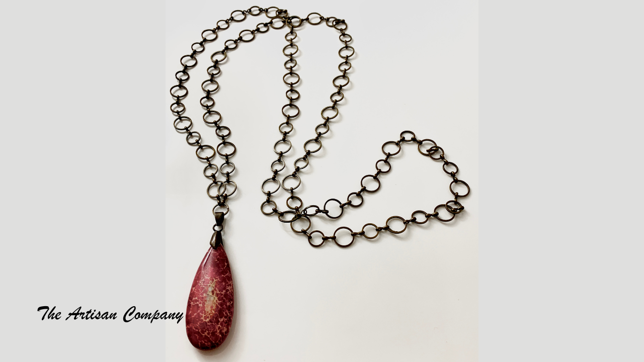 Ruby Impression Jasper Chain Necklace w Earrings