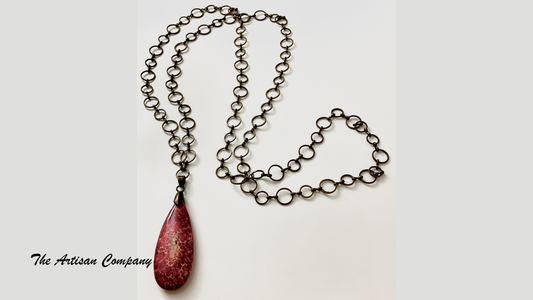 Ruby Impression Jasper Chain Necklace w Earrings