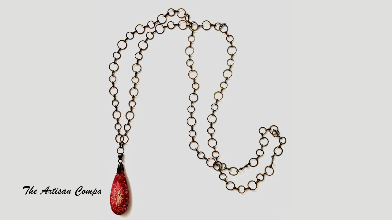 Ruby Impression Jasper Chain Necklace w Earrings