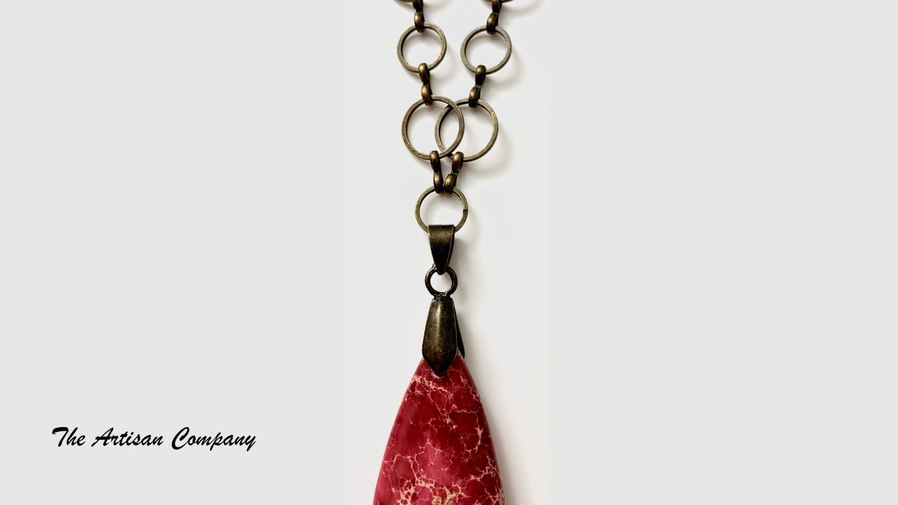 Ruby Impression Jasper Chain Necklace w Earrings