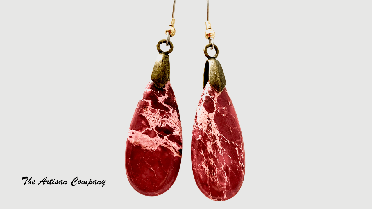 Ruby Impression Jasper Chain Necklace w Earrings