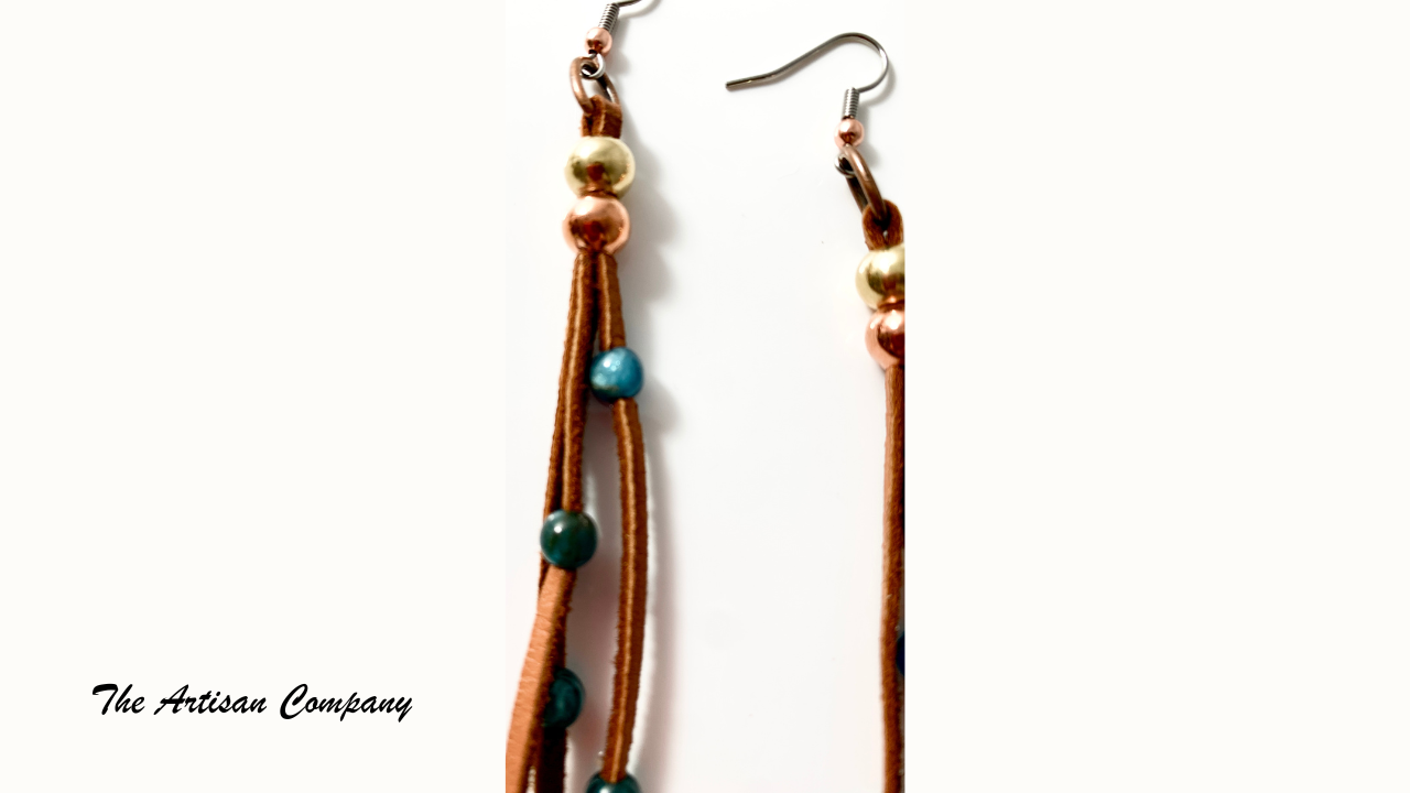 Saddle Tan Deer Hide Earrings with Apatite Stone