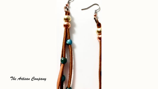 Saddle Tan Deer Hide Earrings with Apatite Stone