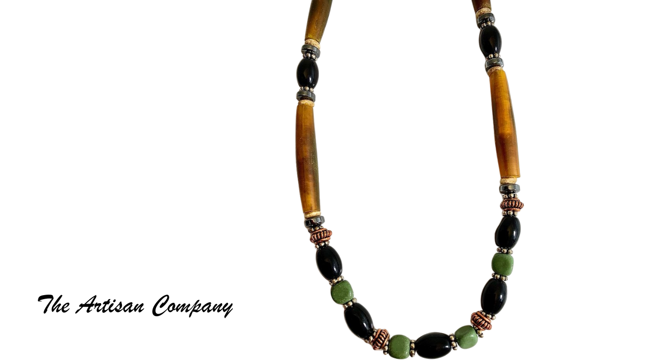 Serpentine Stone & Natural Horn Necklace