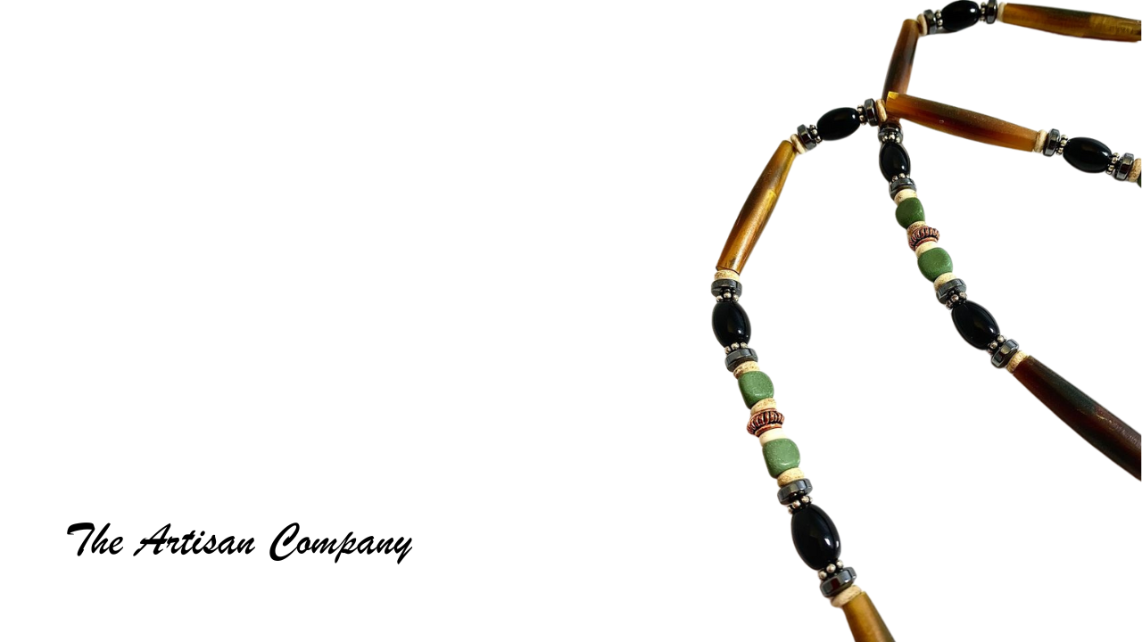 Serpentine Stone & Natural Horn Necklace