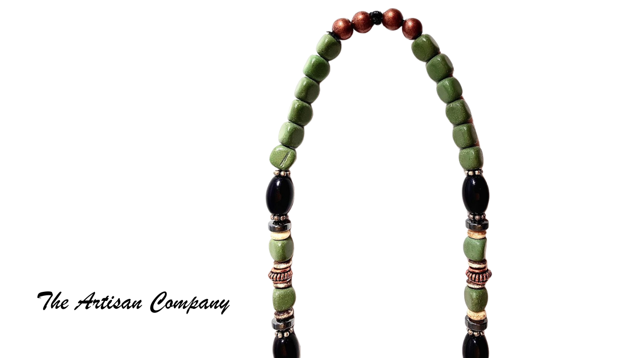 Serpentine Stone & Natural Horn Necklace