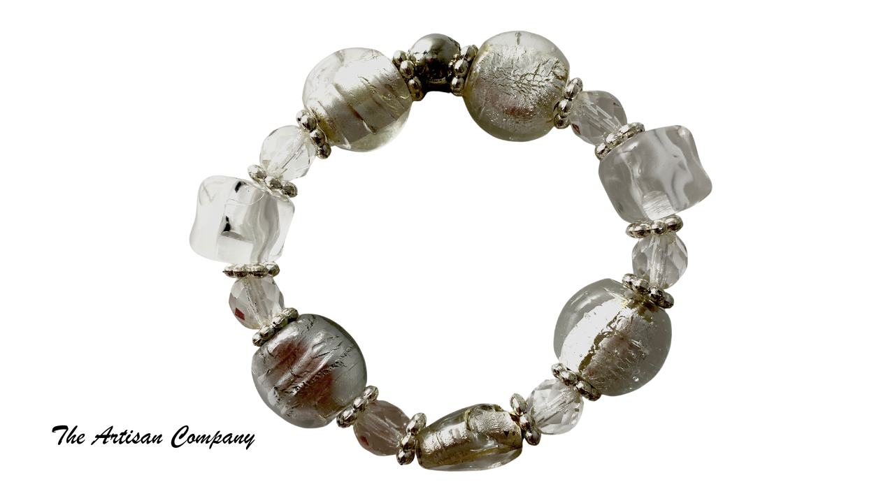 Silver Lined Glass Stretch Bracelet