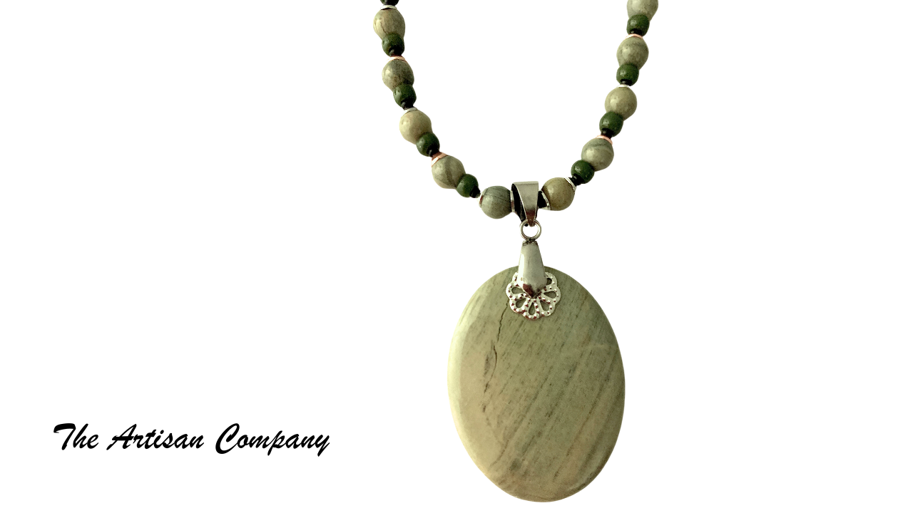 Silver Mist Jasper Stone Necklace with Earrings