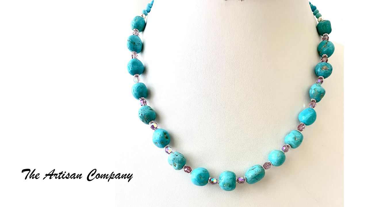 Sleeping Beauty Turquoise Nugget & Crystal Necklace w Earrings